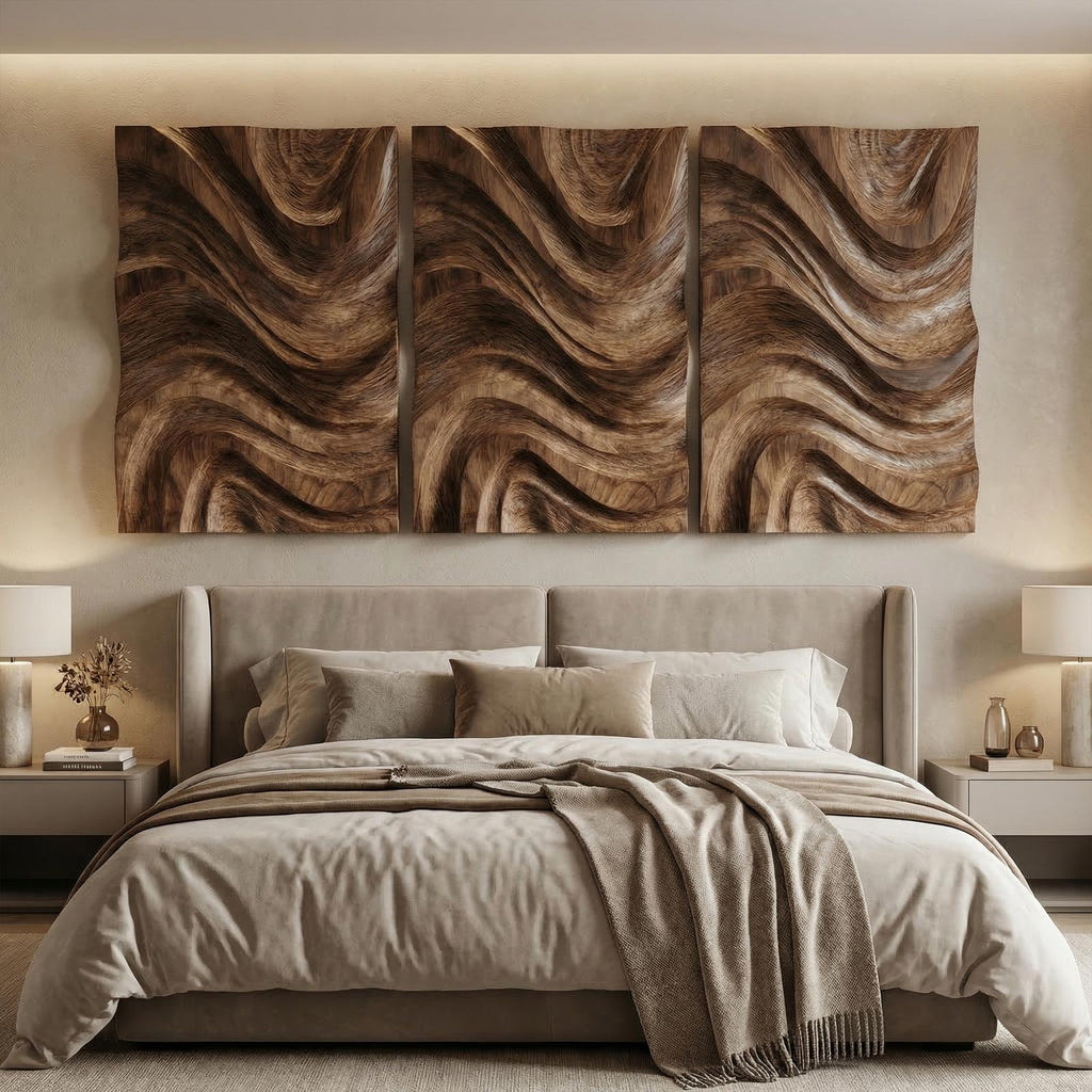 Modern Abstract Wall Art, Handcrafted Textured Wooden Hanging Sculptural Art for Bedroom