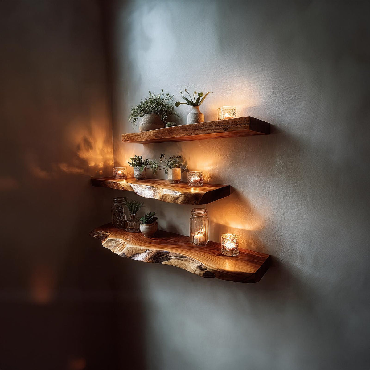 Rustic Floating Shelf Candle Display Bedroom Accent