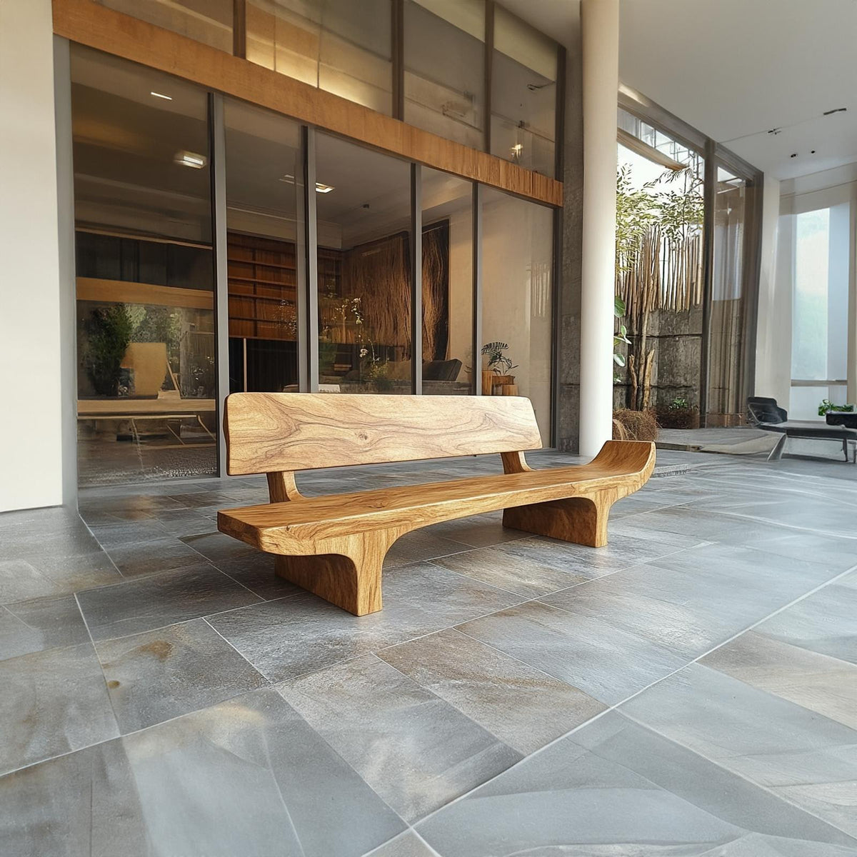 Rustic Solid Form Bench For Hallway And Living Room