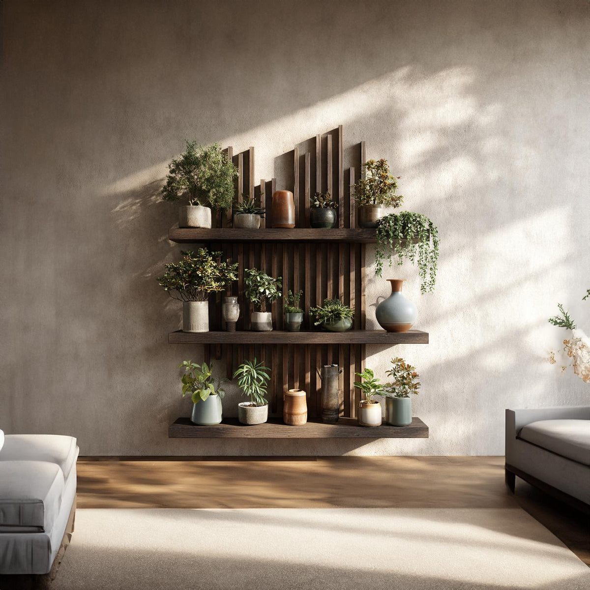 Rustic Modern Wooden Wall Shelf Plant Display Decor