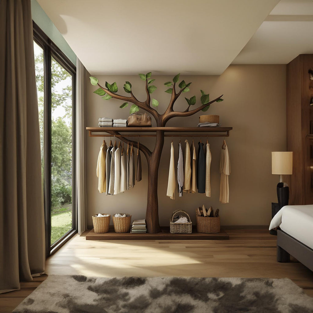Rustic Tree Branch Wooden Clothing Rack Handmade Bedroom