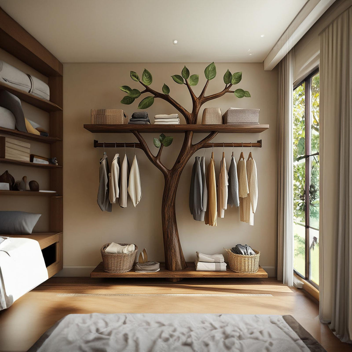Minimalist Solid Wood Tree Wardrobe Rack Modern Look Bedroom