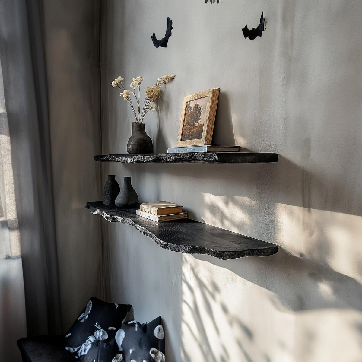 Rustic Modern Live Edge Wall Mounted Shelf Living Room Or Study Room
