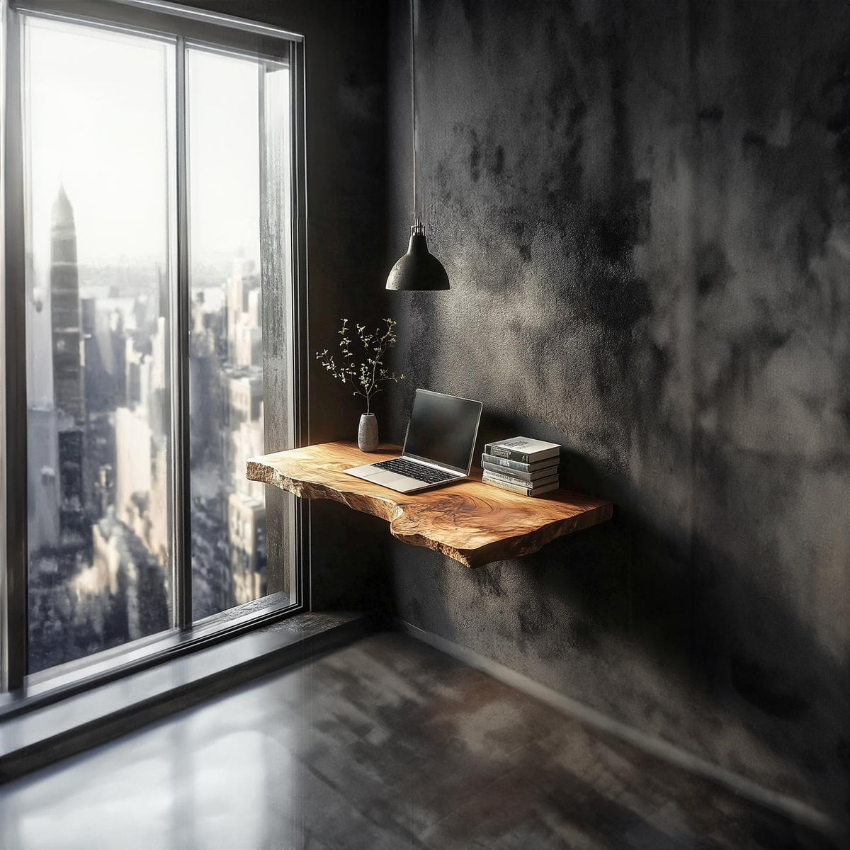 Rustic Floating Wood Desk, Wall Mounted Compact Space-Saving Laptop Workbench for Home Office Workspace or Living Room