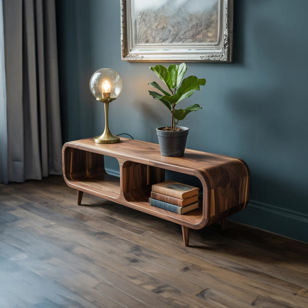 Mid Century Modern Wood Storage Console Table, Accent Credenza with Shelves for Entryway & Living Room