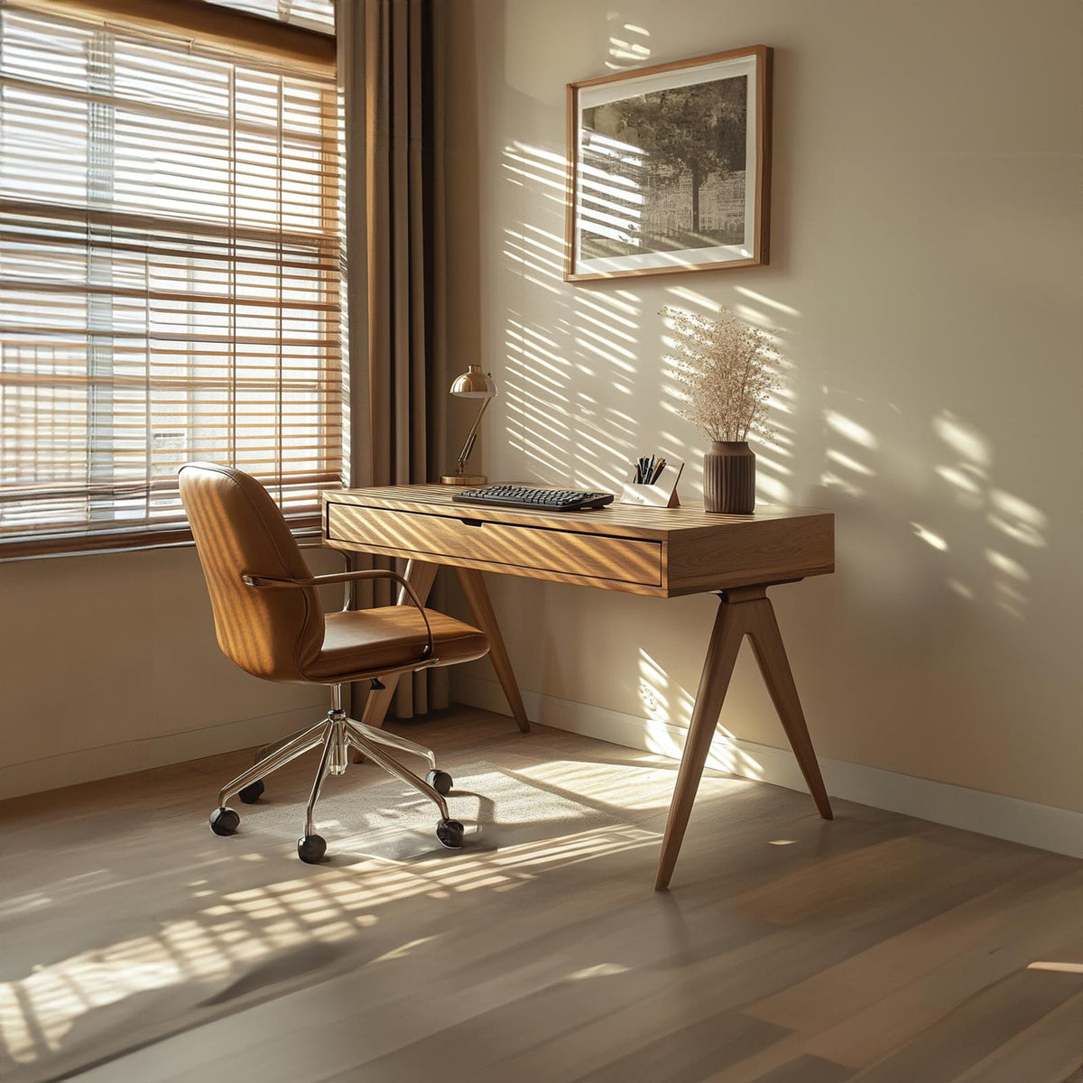 Contemporary Linear Work Desk, Solid Wood Minimalist Computer Writing Table for Home Office, Bedroom Study Desk
