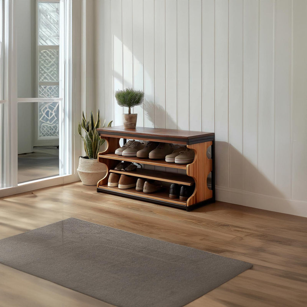 Midcentury Shoe Organizer Bench Entryway