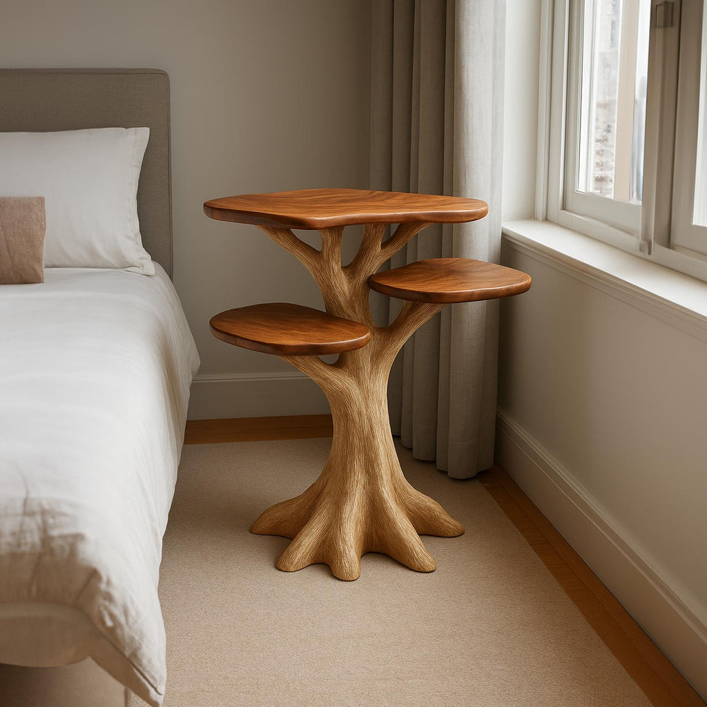 Rustic Tree Branch End Table, Handcrafted Wood Bedside Table & Accent Side Table for Bedroom Furniture Decor