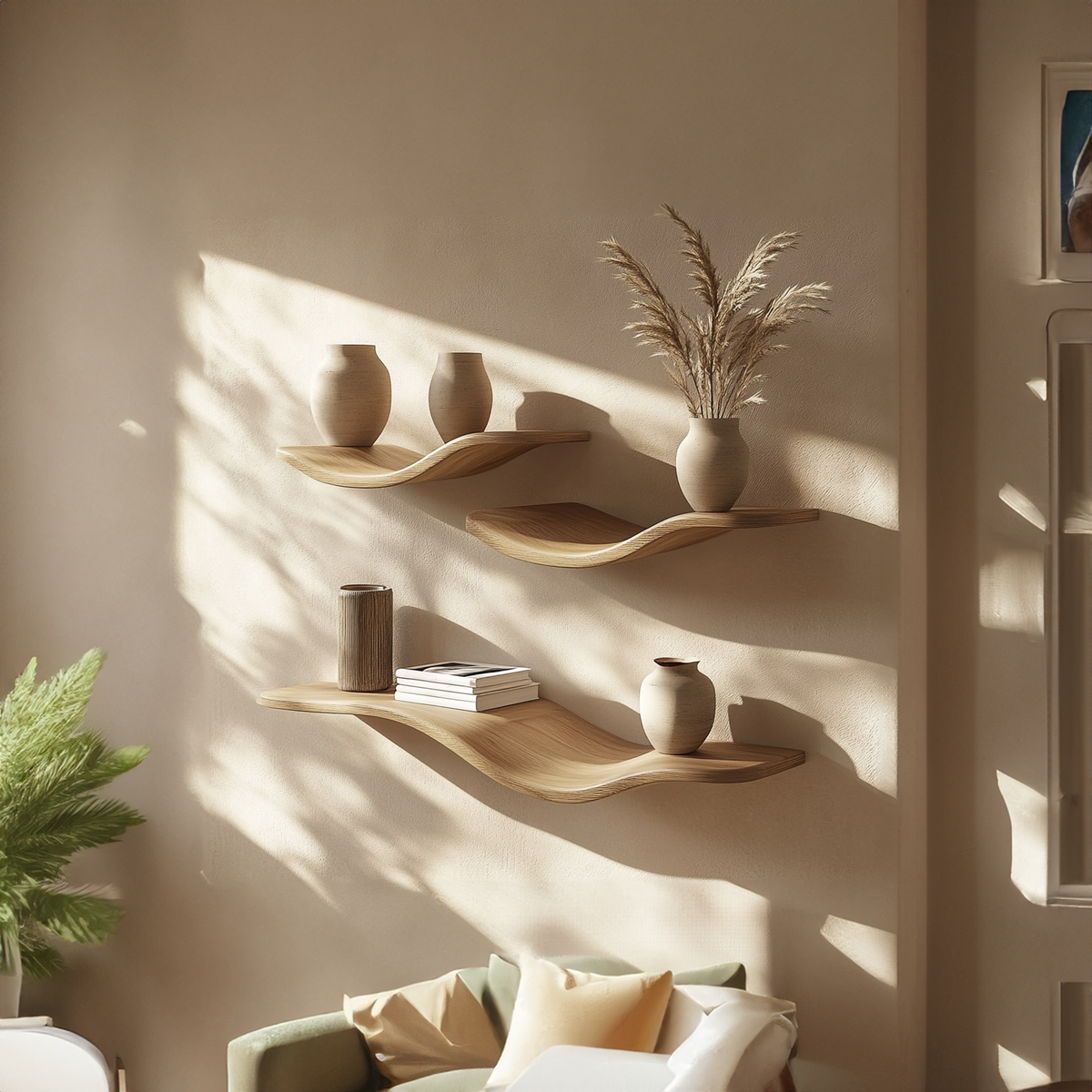 Rustic Wavy Floating Shelf Modern Living Room Wall Decor