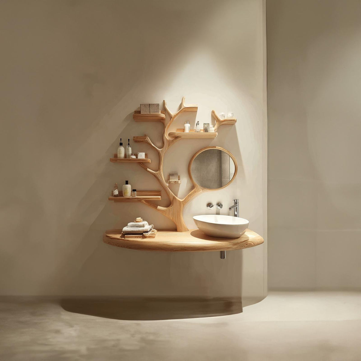 Rustic Organic Wood Tree Trunk Vanity, Live Edge Single Vessel Sink Stand for Bathroom & Spa, Model