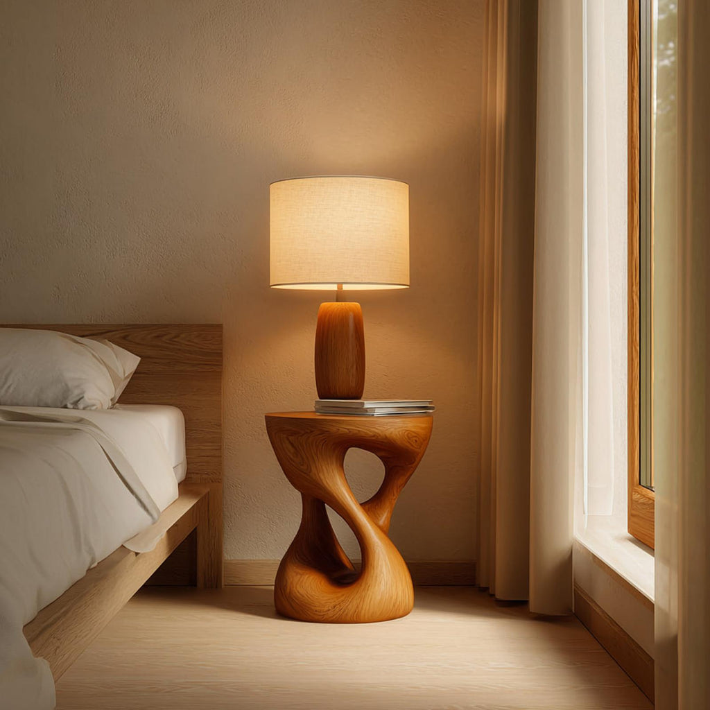Handcrafted Rustic Wood Sculptural Nightstand, Unique Bedside Table & Decorative End Table for Bedroom Decor