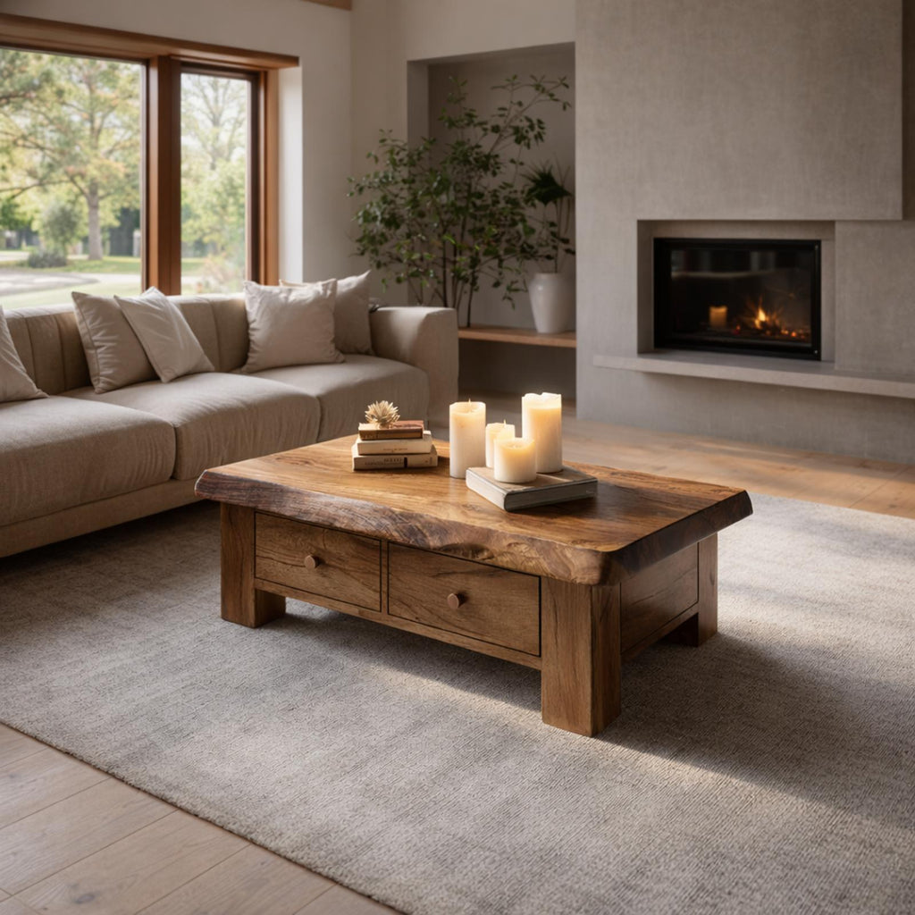 Classic Drawer Solid Wood Coffee Table Warm Modern Living Room Interior SINLKICF315
