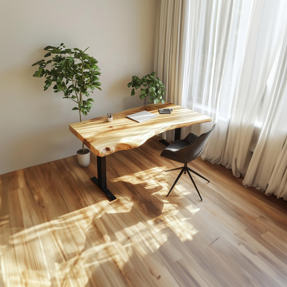 Rustic Live Edge Wooden Work Desk Modern Home Office