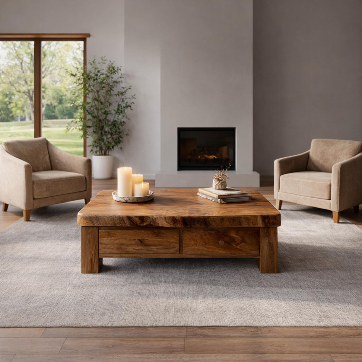 Spry Interior Heirloom Style Solid Wood Coffee Table, Balanced Mid-Century Modern Center Table for Elegant Living Room, SINLKICF316