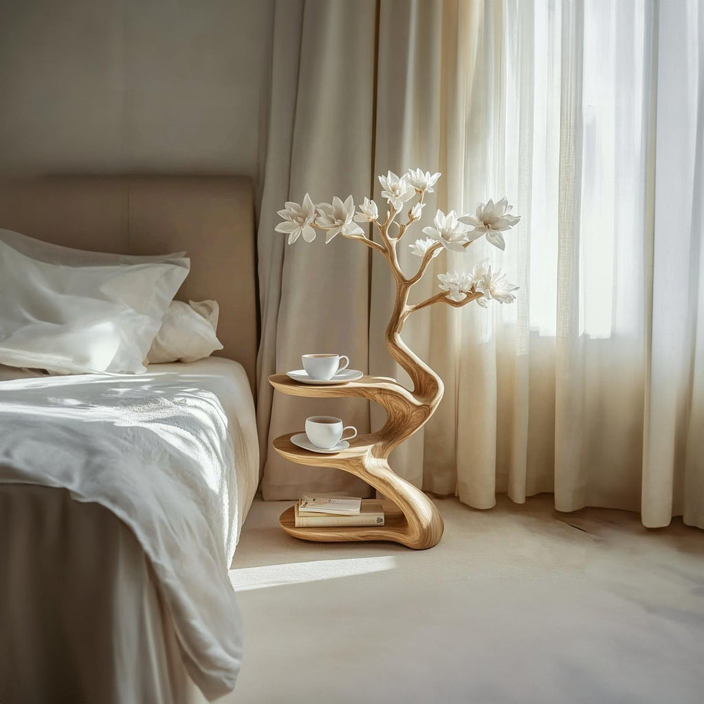 Rustic Sculptural Nightstand Bedside Table Modern Bedroom