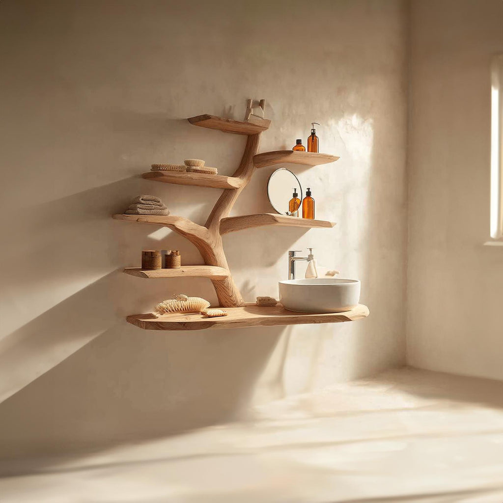 Rustic Tree Branch Bathroom Vanity, Live Edge Natural Wood Pedestal Sink Stand for Washroom & Spa, Model
