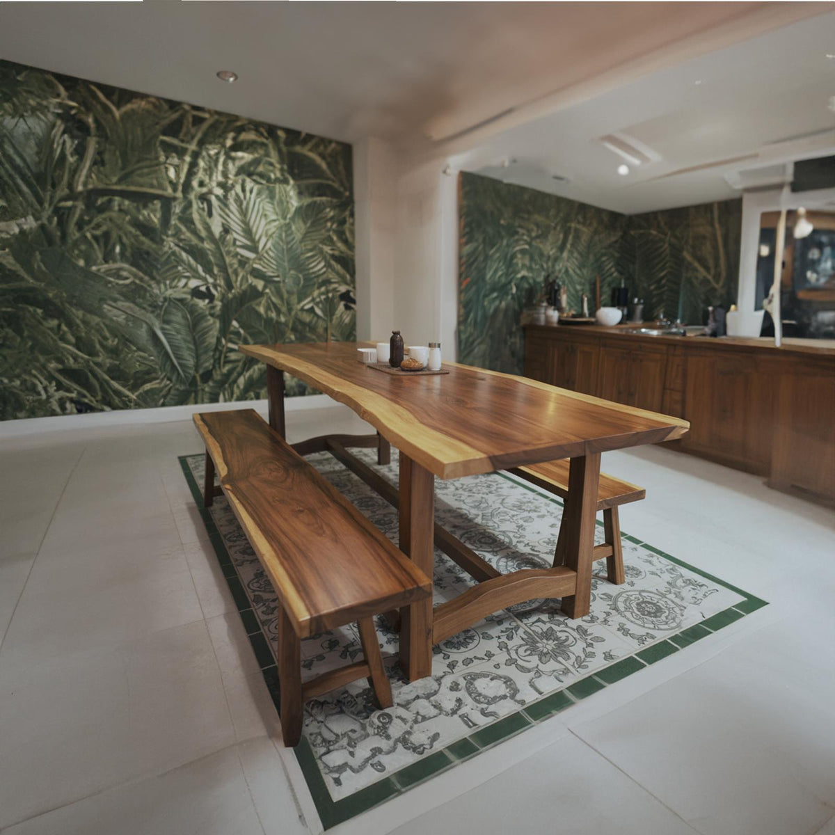 Rustic Live Edge Wood Dining Table, Handcrafted Solid Slab Kitchen Table for Dining Room Decor, Model
