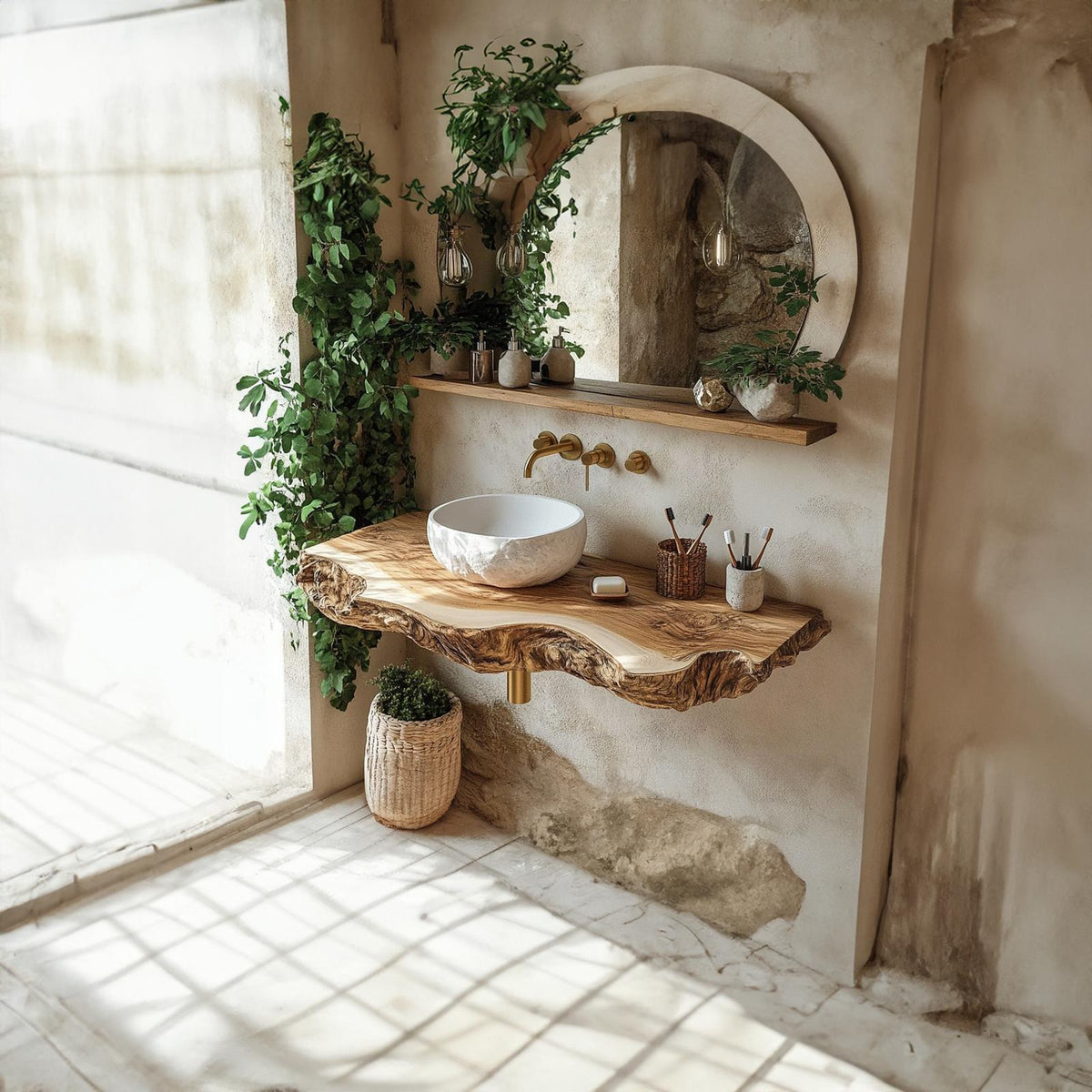 Midcentury Stone Basin Vanity Bathroom