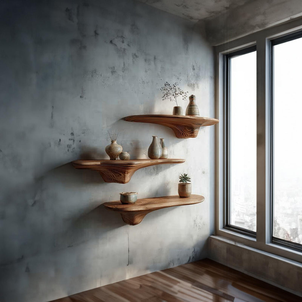 Rustic Mushroom Floating Shelves Office
