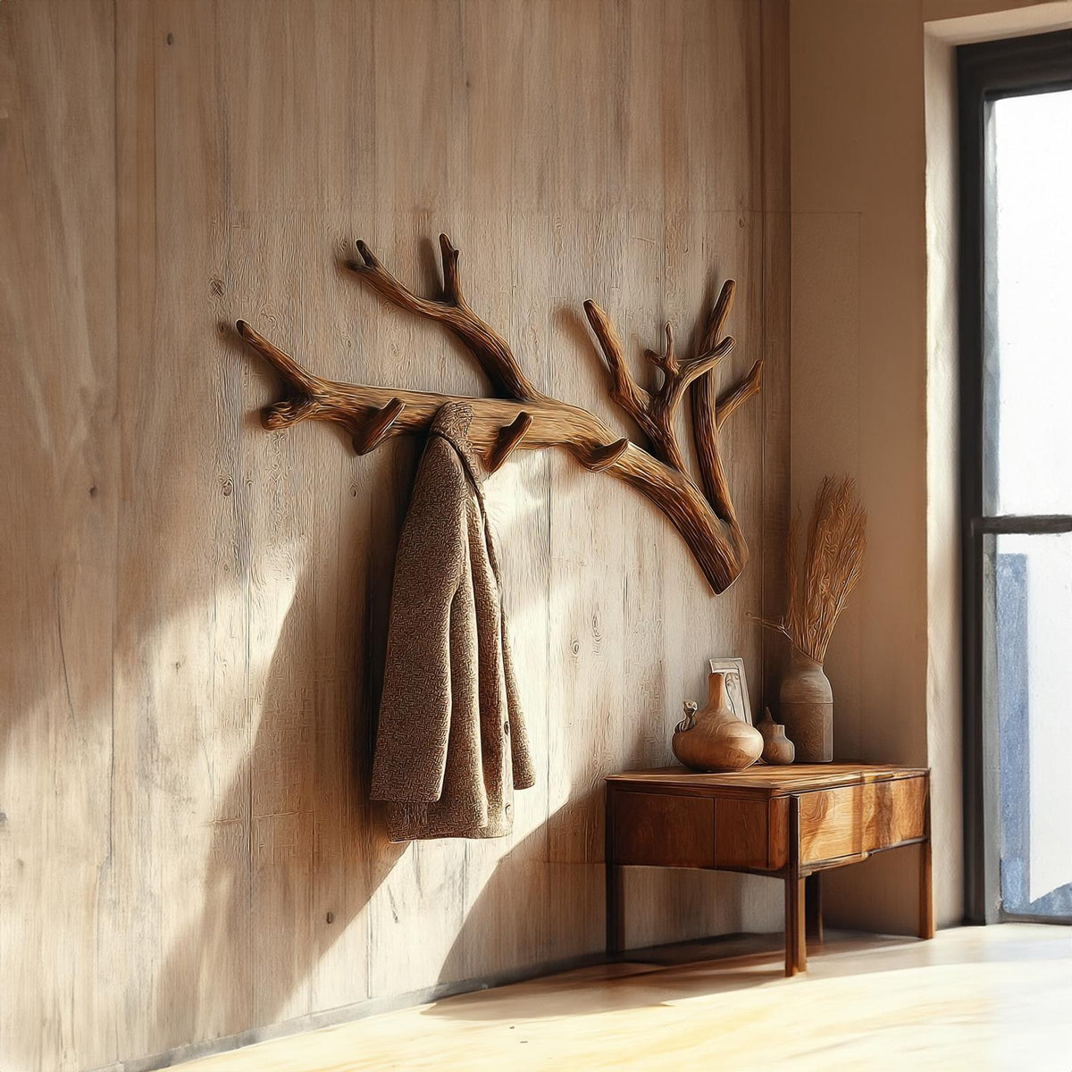 Rustic Tree Branch Wall Hook Living Room