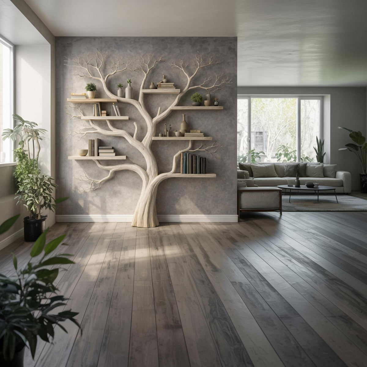 Rustic Wood Tree Bookshelf, Handcrafted Floating Branch Wall Mounted Bookcase for Living Room Bedroom Storage