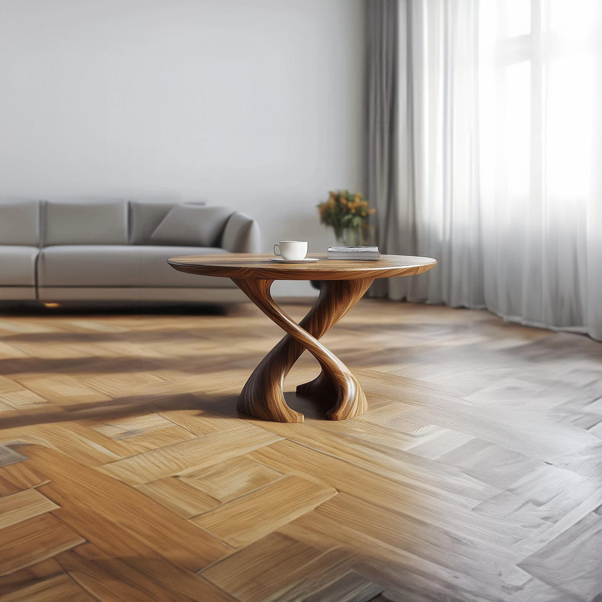 Mid Century Twist Coffee Table, Handcrafted Wood Sculptural Abstract Centerpiece Table for Living Room, Studio, Den