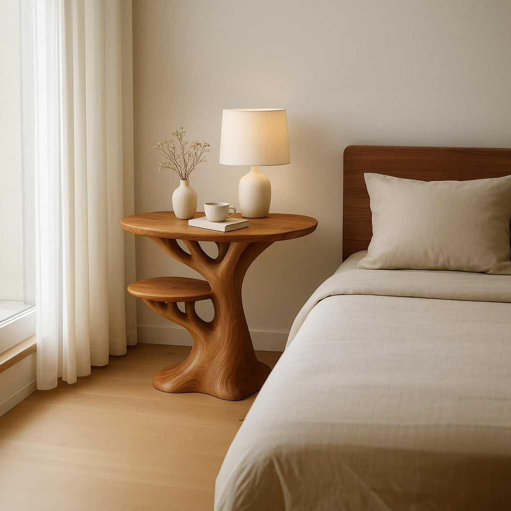Rustic Tree Branch Bedside Nightstand, Handcrafted Solid Wood End Table & Accent Side Table for Bedroom