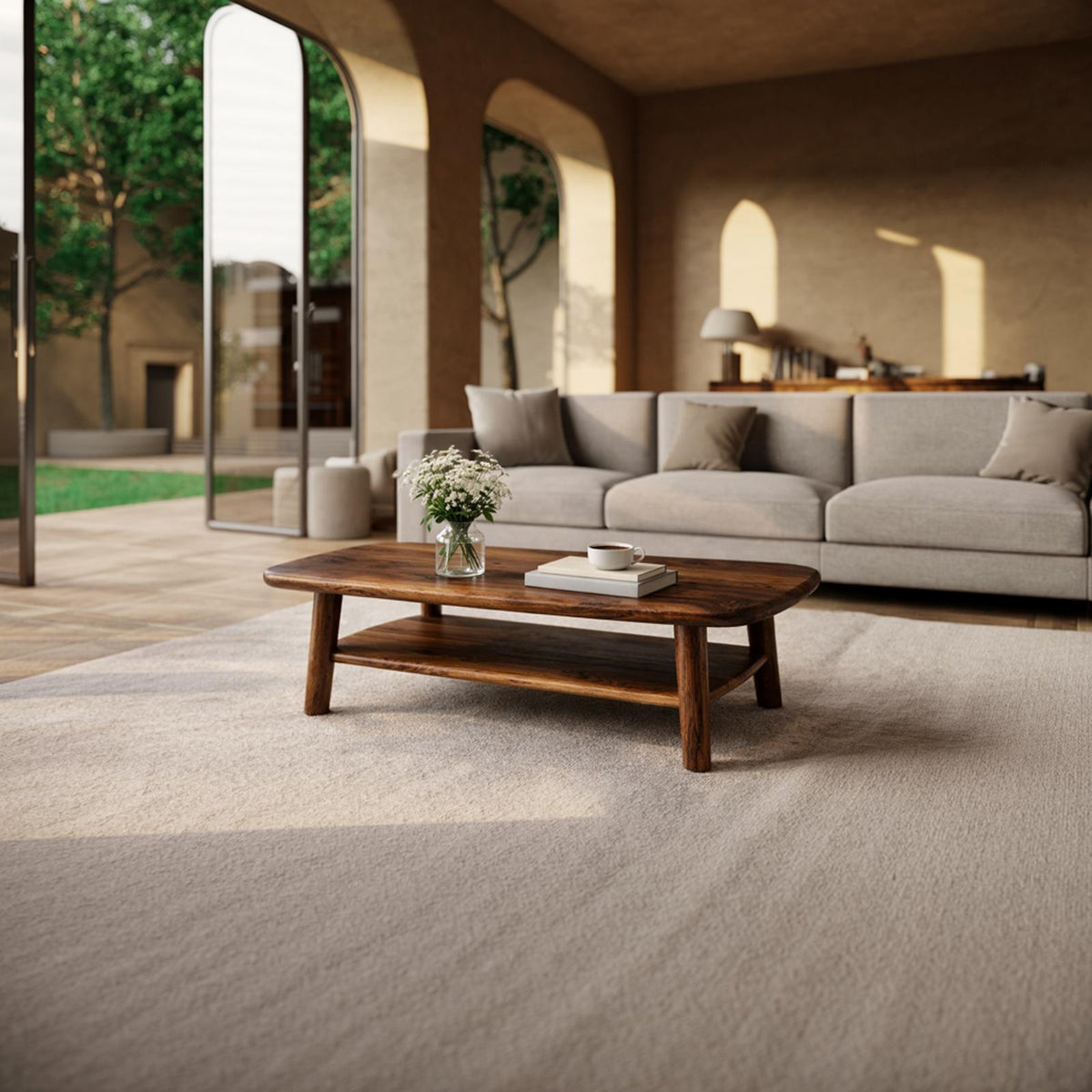 Refined Modern Solid Wood Coffee Table, Elegant Minimalist Center Table for Sophisticated Living Room Interior