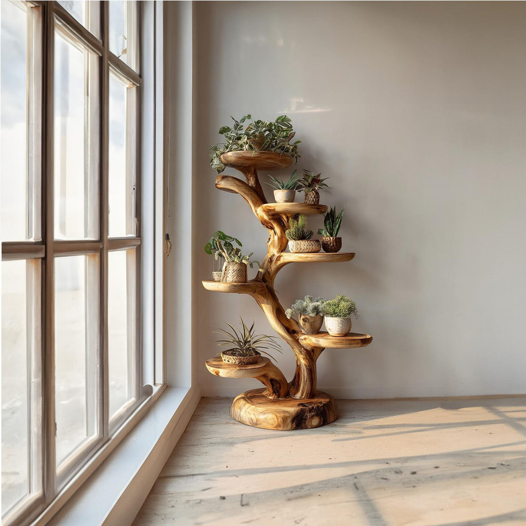 Rustic Tree Plant Stand Botanical Living Room