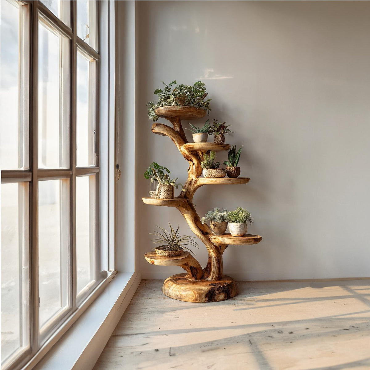 Rustic Tree Plant Stand Botanical Living Room