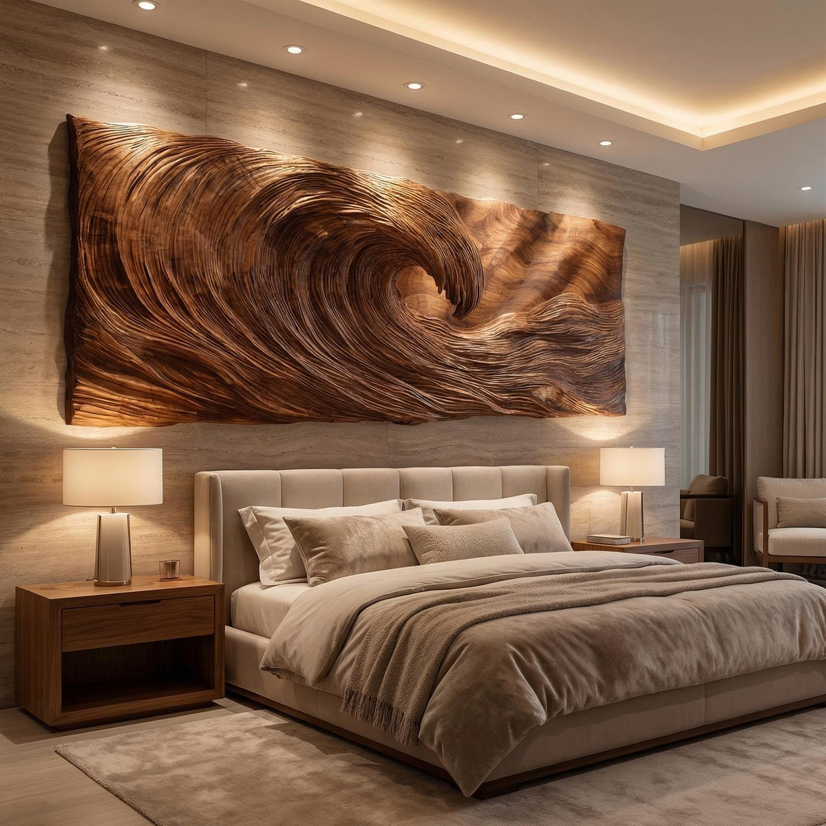 Modern Wood Sculpture Wall Decor, Handcrafted Abstract Wooden Hanging Art for Living Room