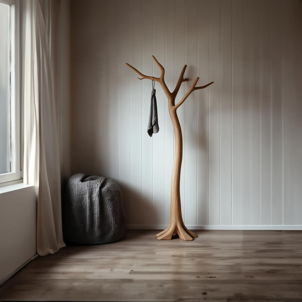 Minimalist Tree Coat Rack Solid Wood Handcrafted Entryway Decor