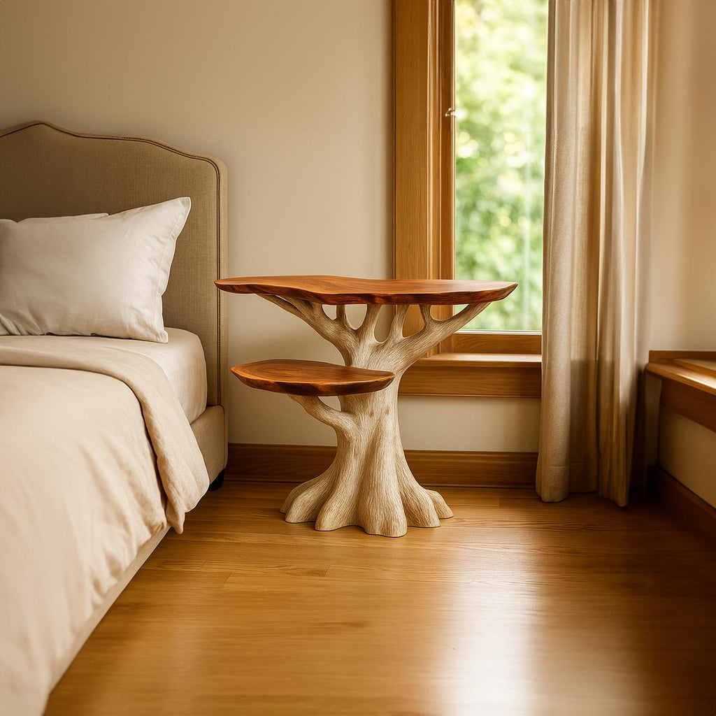 Mid Century Modern Wood Nightstand, Handcrafted Bedside Table & Small Accent End Table for Bedroom Furniture