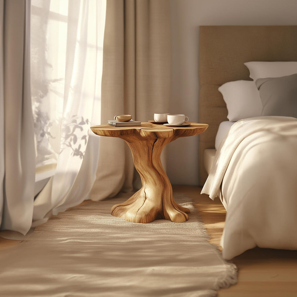 Handcrafted Rustic Wood Sculptural Nightstand, Organic Shaped End Table & Bedside Accent for Living Room, Bedroom