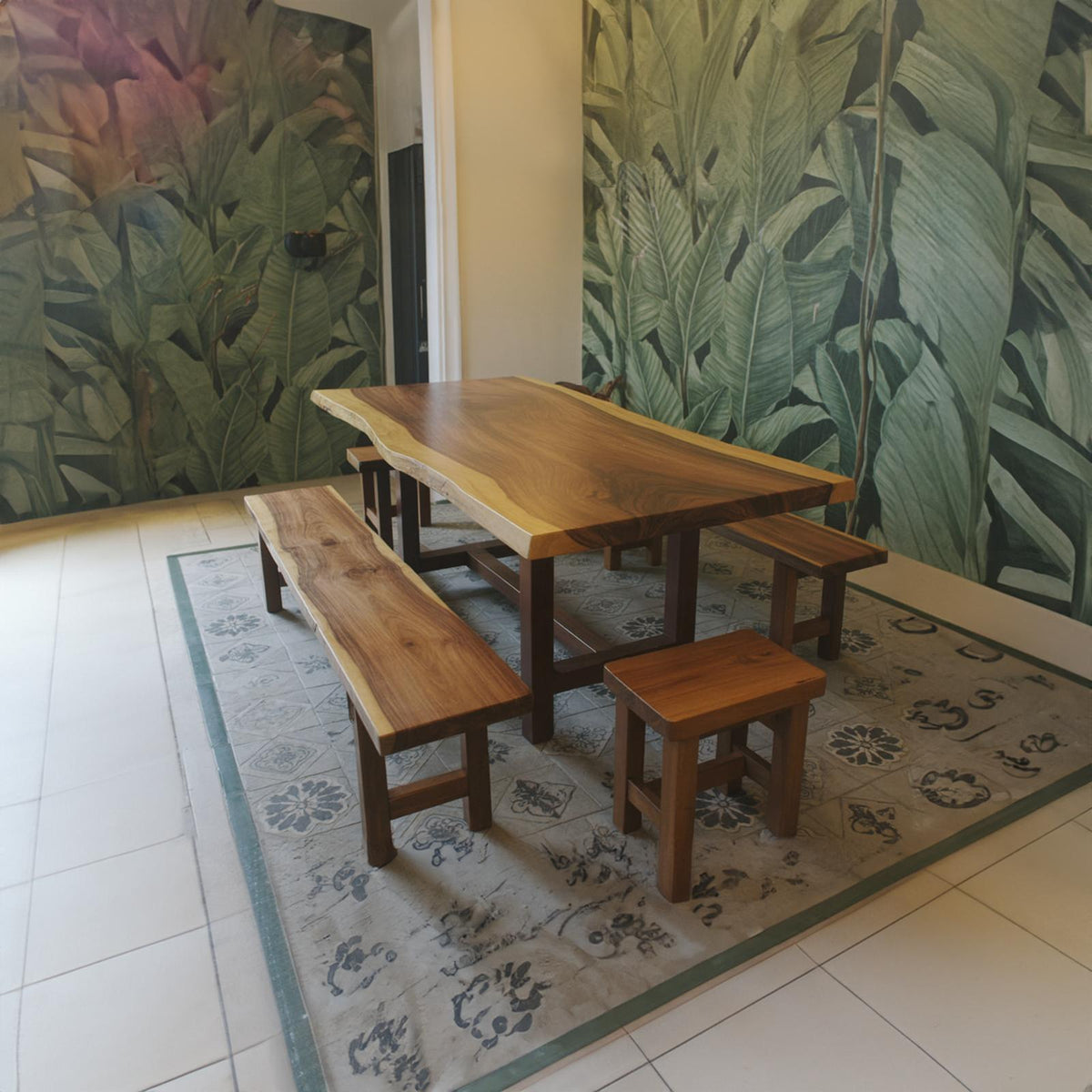 Rustic Live Edge Solid Wood Dining Table, Handcrafted Natural Wood Kitchen Table for Dining Room, Model