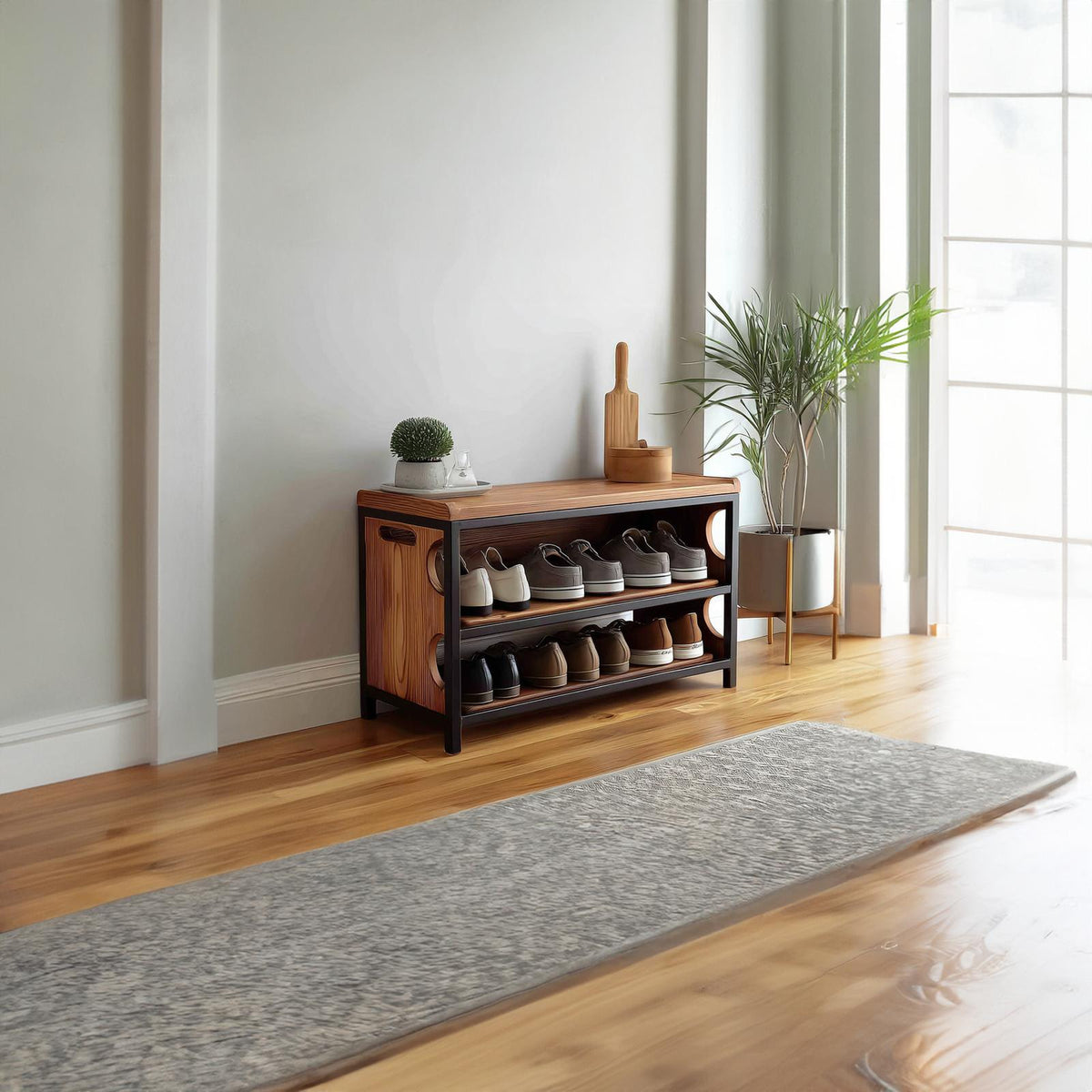 Midcentury Modern Shoe Bench Entryway