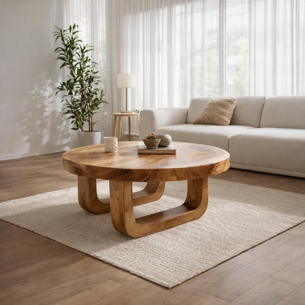 Spry Interior Rounded Base Solid Wood Coffee Table, Soft Minimalist Center Table for Cozy Modern Living Room Interior, SINLKICF318