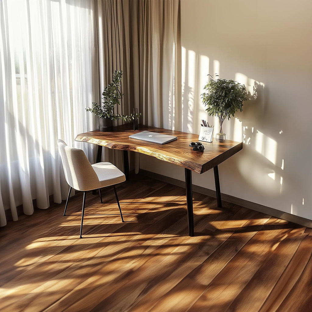 Rustic Modern Desk, Handcrafted Solid Wood Computer Writing Table for Bedroom, Home Office Study Workspace