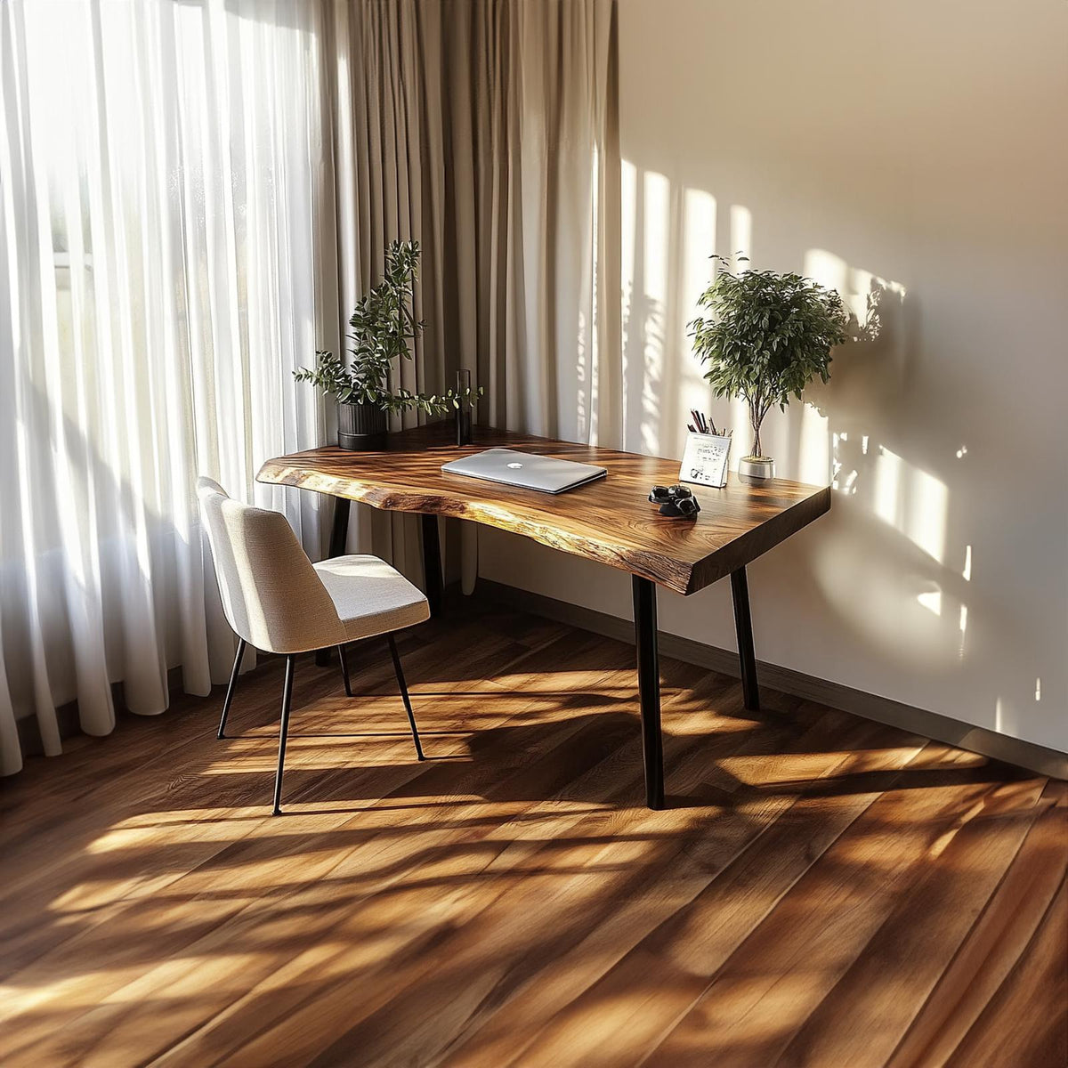Rustic Modern Desk, Handcrafted Solid Wood Computer Writing Table for Bedroom, Home Office Study Workspace