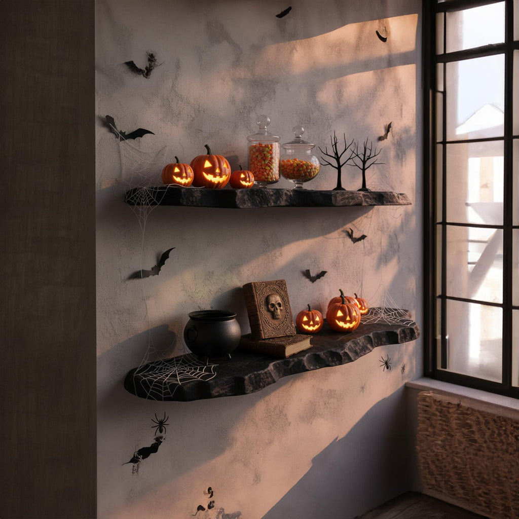 Mid-Century Modern Floating Shelf, Rustic Tree Branch Wall Shelf, Spooky Gothic Halloween Minimalist Home Accent