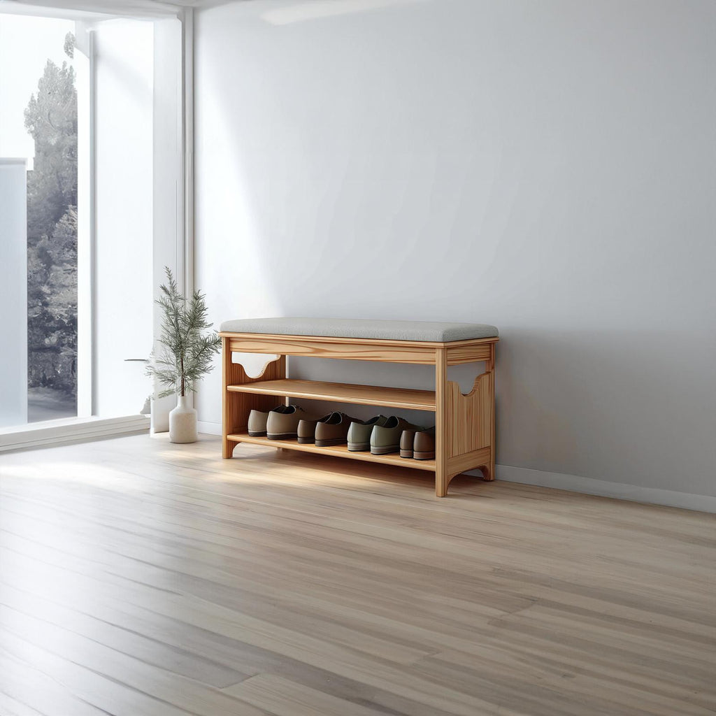 Midcentury Farmhouse Bench Shoe Rack Entryway
