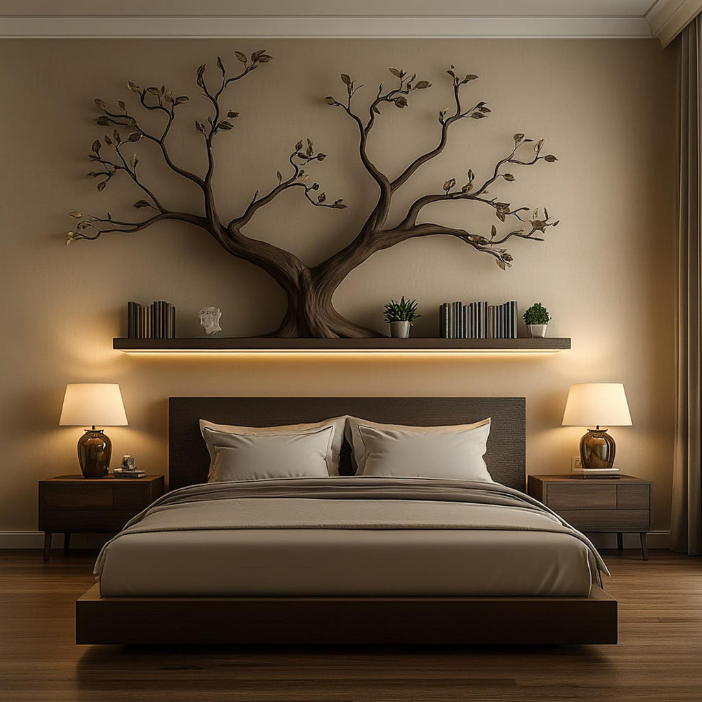 Mid-Century Organic Tree Wall Shelf, Handcrafted Solid Wood Branch Display Bookshelf for Bedroom Decor