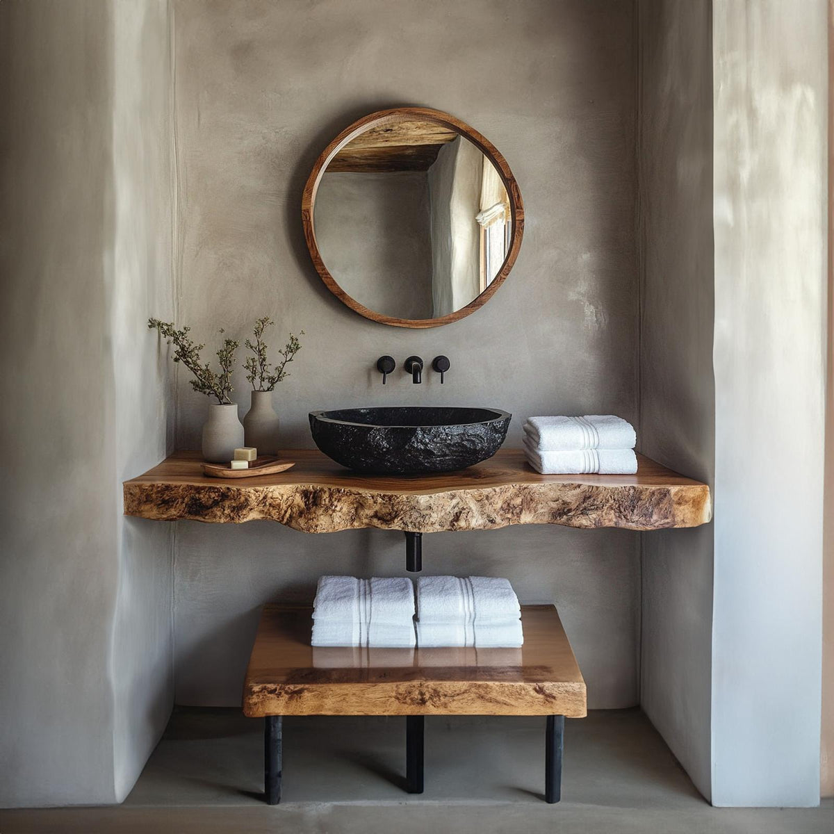 Rustic Floating Shelf, Farmhouse Solid Wood Bathroom Vanity Countertop, Washroom Single Sink Console Shelf
