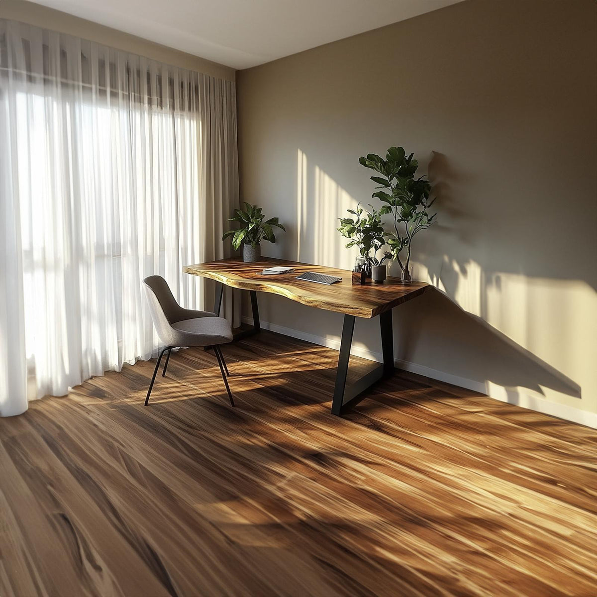 Natural Rustic Desk, Handcrafted Solid Wood Writing Computer Table for Bedroom Study, Work Corner Laptop Desk