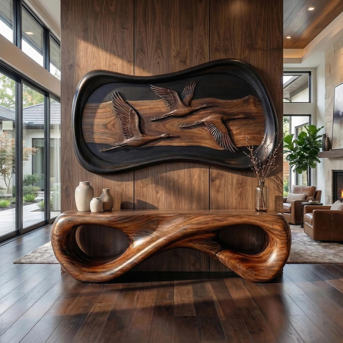 Modern Abstract Wood Sculpture Wall Art Living Room And Lounge