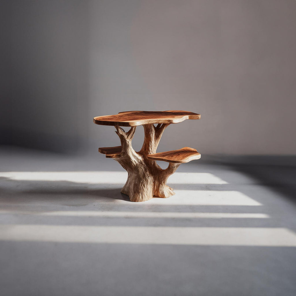 Handcrafted Rustic Wood Sculptural Nightstand, Unique Bedside Table & Accent End Table for Bedroom Home Decor