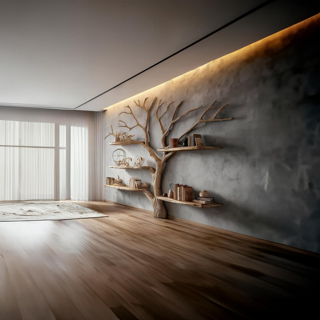 Rustic Tree Shaped Bookshelf Home Office Artistic Display