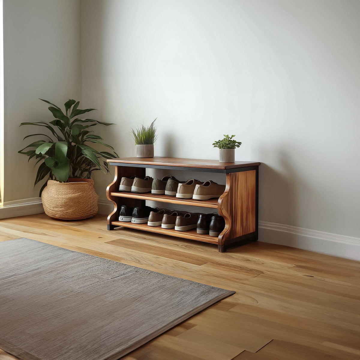 Midcentury Shoe Rack Bench Farmhouse Entryway