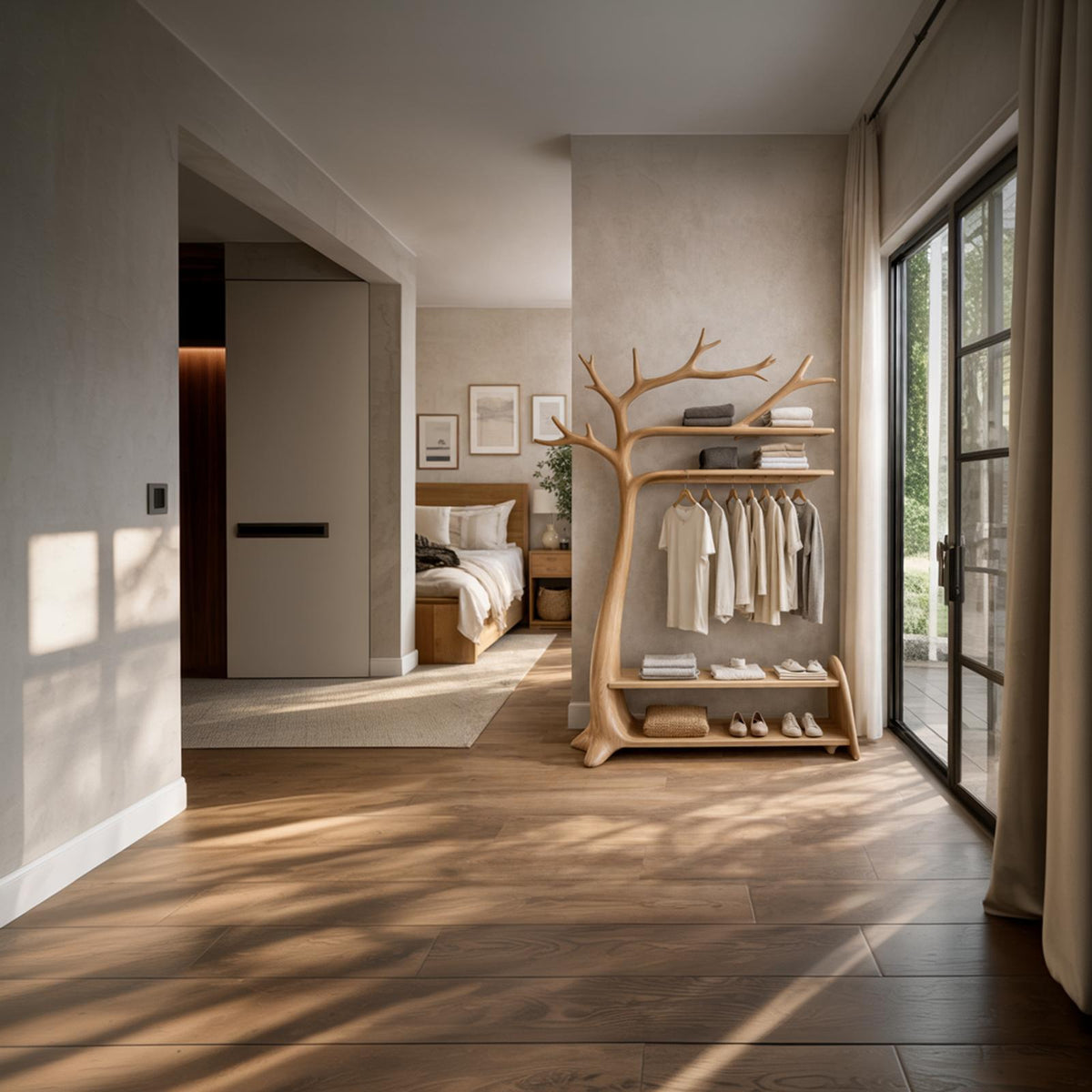 Natural Tree Coat Rack Bedroom Corner