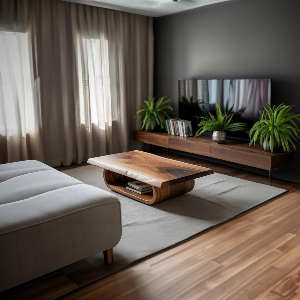 Mid Century Curved Edge Coffee Table Living Room
